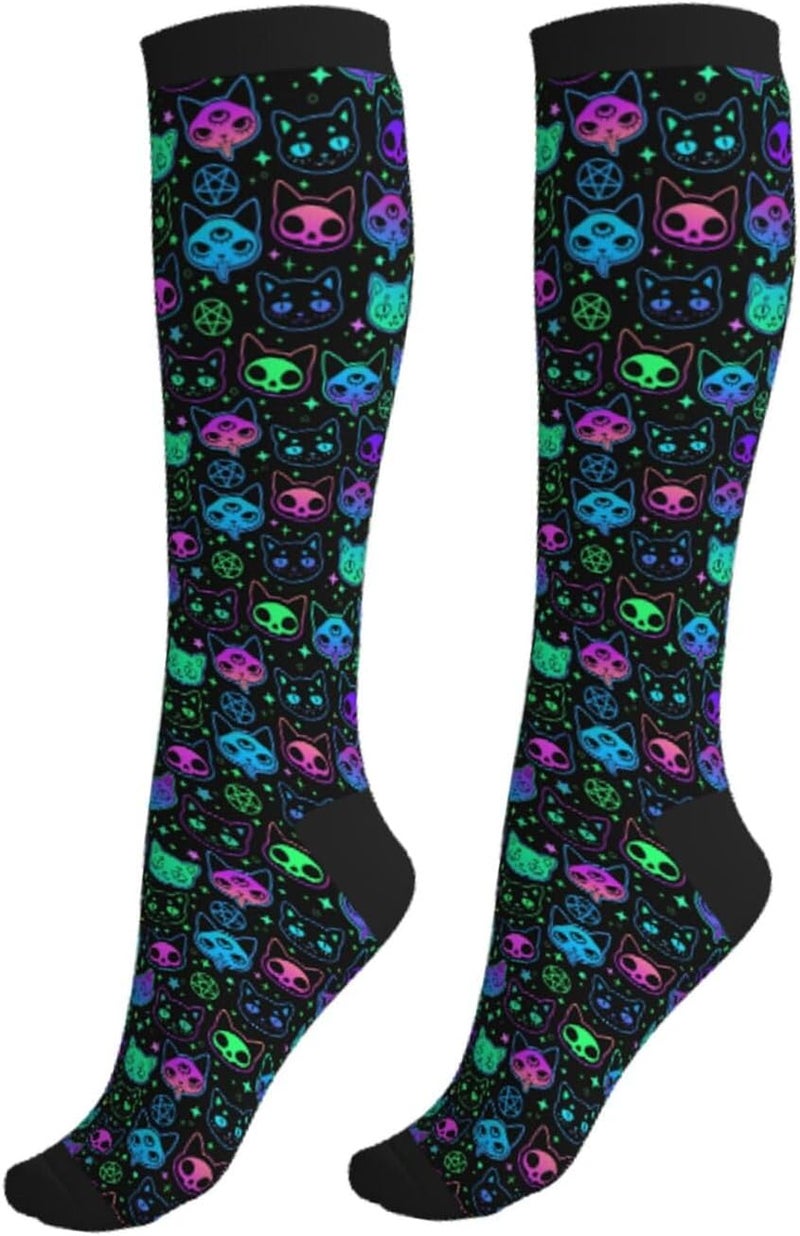 Figtihw Tie Dye Compression Socks Knee High Support Socks For Women Men Running Athletic Hiking - Image 1